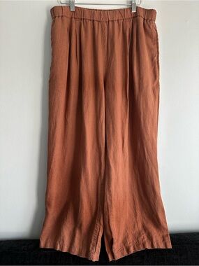 Wide-Leg 100% Linen Pants — Rust Brown Size XL